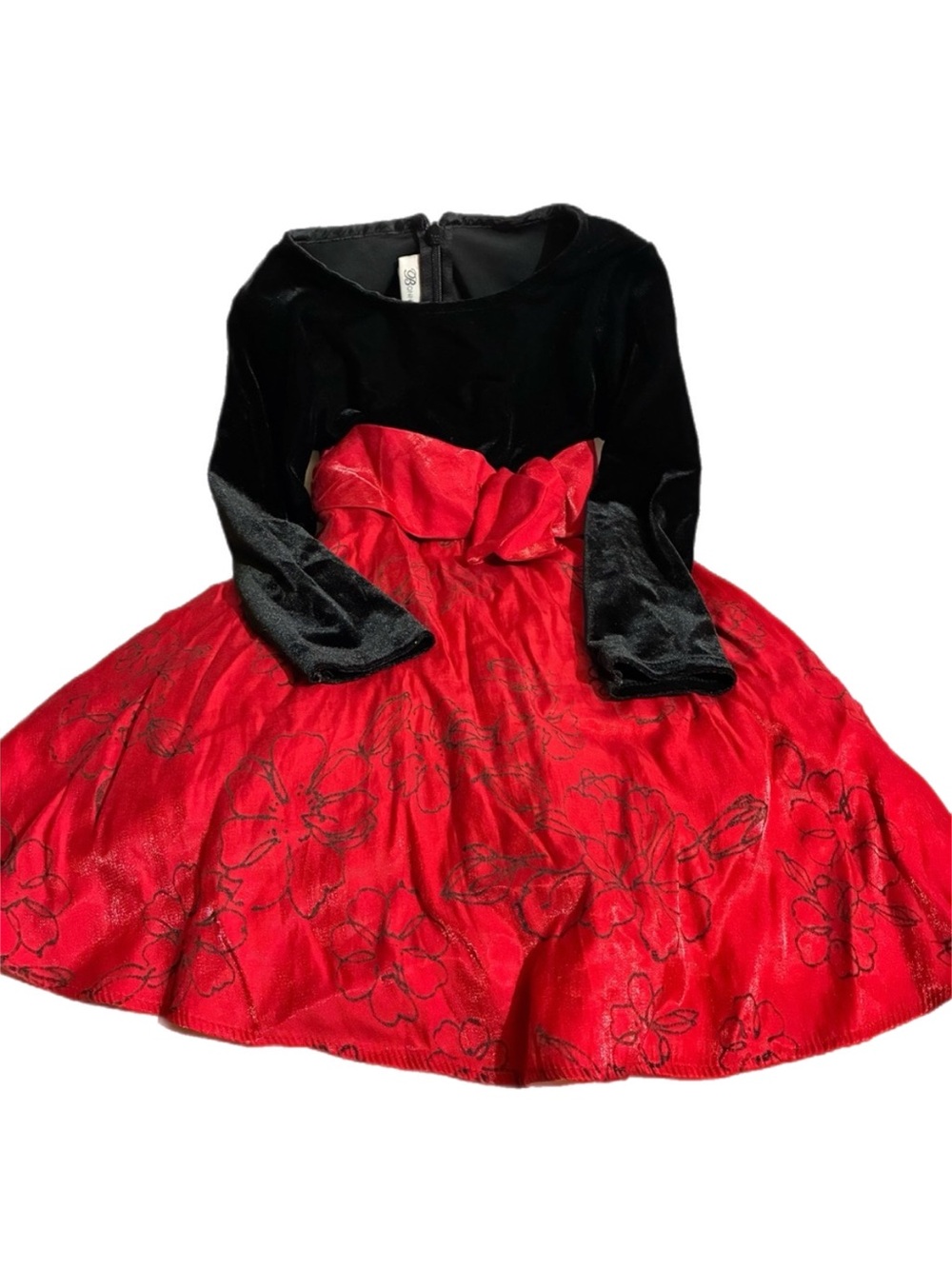 Bonnie Jean Velvet/Satin Formal Party Dress Black/Red A Line Coquette Bow Sz 3T